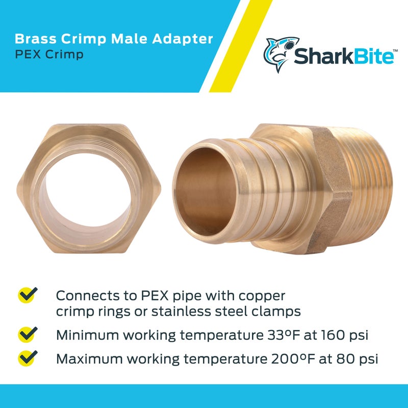 SharkBite 1 Inch x 3/4 Inch Crimp MNPT Male Adapter, Brass Plumbing Fitting, PEX Pipe, Copper, UC142LFA - Image 4